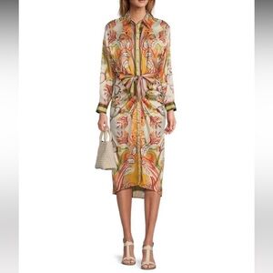 ANTONIO MELANI Colorful Silky Scarf Paisley Print Long Sleeve Shirt Dress